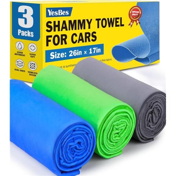 3 Pack Chamois PVA Towel for Car, 26”x17” Shammy Cloth for Car Drying, - Picture 1 of 7